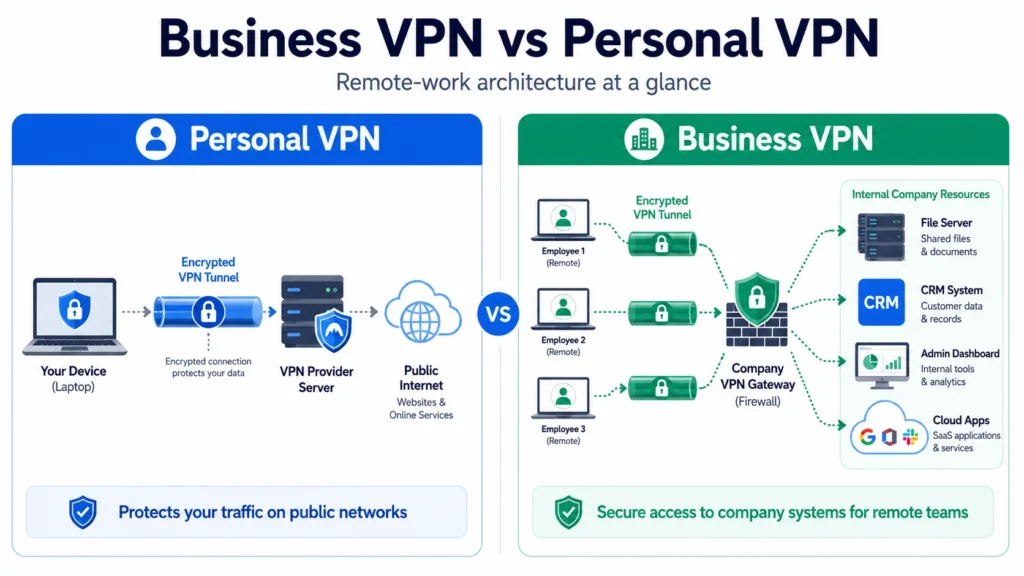 Business VPN vs personal VPN architecture for remote work