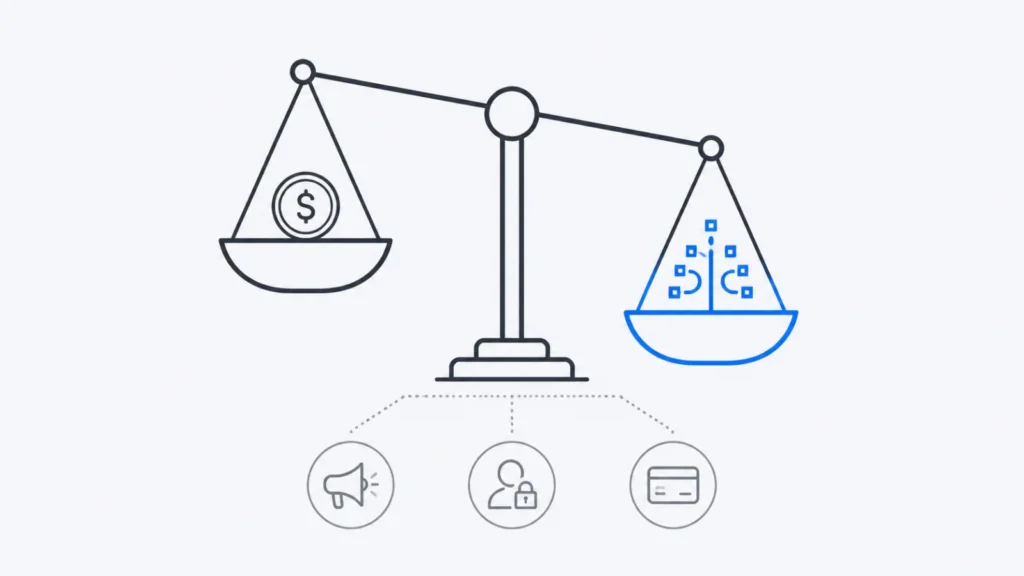 free VPN vs paid VPN — Free VPN versus paid VPN illustration asking who funds the service