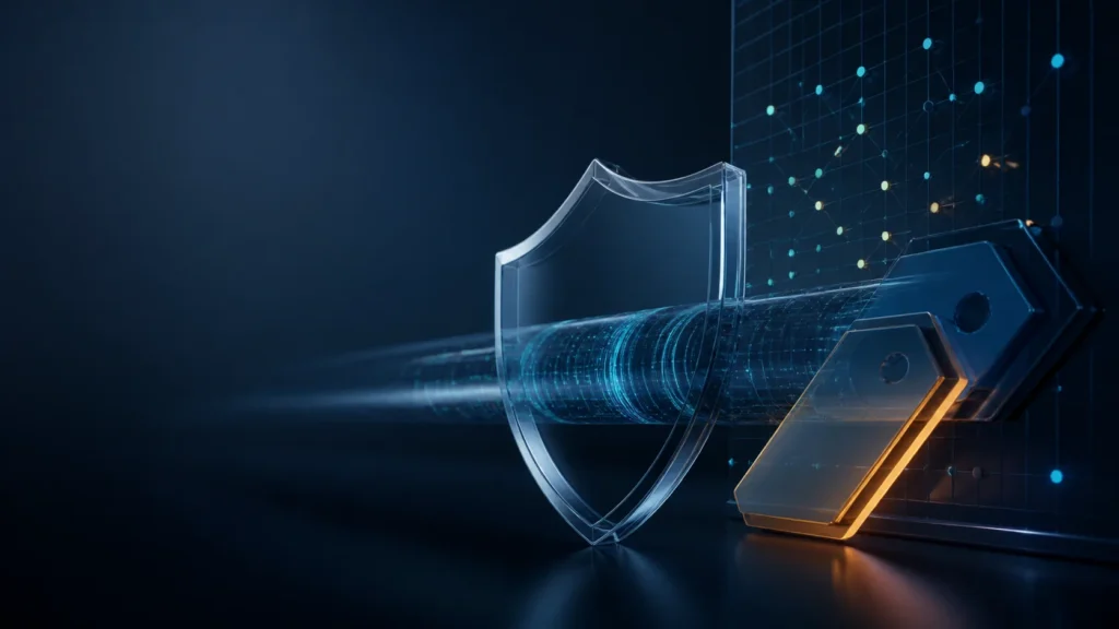 VPN Privacy Pricing Index 2026 represented by an abstract encrypted tunnel, glass shield and pricing data grid